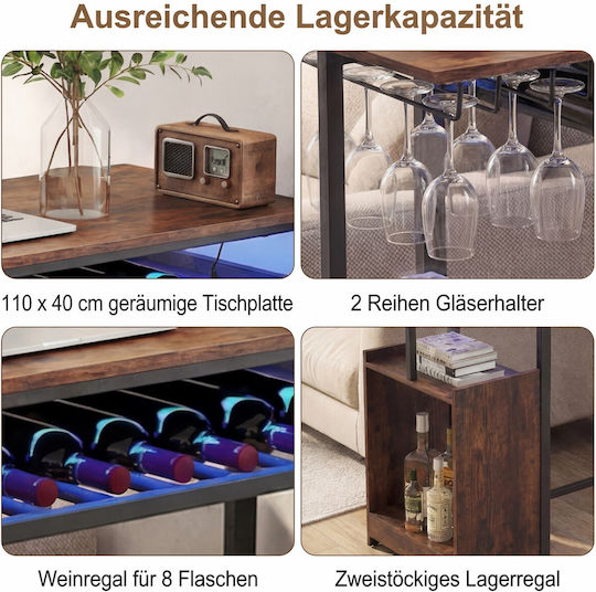 Wooden Bar Table with Metal Frame Brown 36x40x110cm