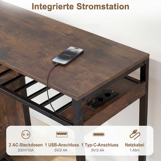 Wooden Bar Table with Metal Frame Brown 36x40x110cm