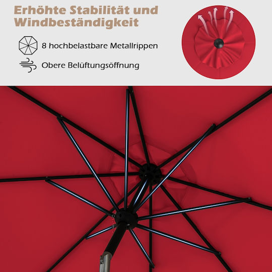 Floor Parasol Circular Metal Red Φ3.03m