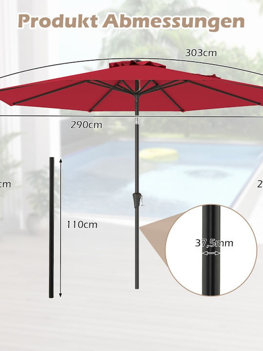Umbrelă De Pardoseală Rotundă Metalică Roșie Φ3.03m NP12259WN