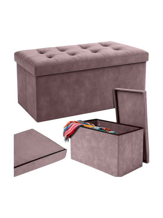 Collapsible Bench Stool with Storage Space Upholstered with Gray Velvet 76x38x38cm