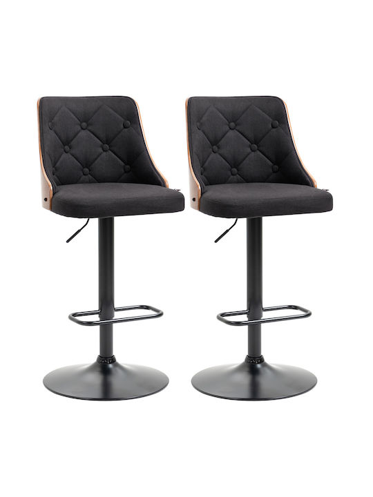 Hocker Bar mit Rückenlehne & Höhenverstellbar Black / Walnut 2Stück 47.5x50x93.5cm