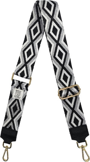 Adjustable Bag Strap 5cm Crossbody or Shoulder Gold Metal Hook Diamond Pattern Black