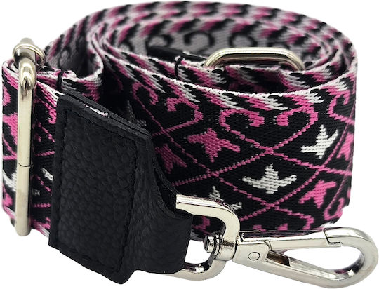 Adjustable Bag Strap 5cm Crossbody or Shoulder Silver Metal Hook Negative Pattern Black Fuchsia
