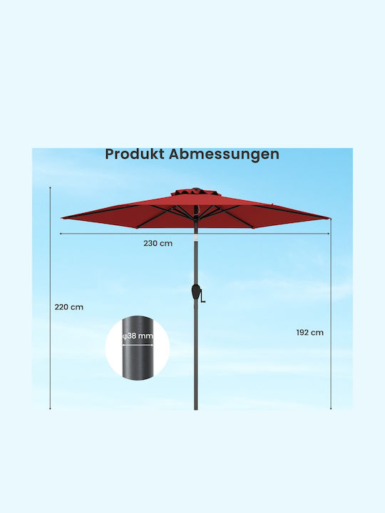 Professional Floor Parasol Circular Metal Red with Base Φ2.3m NP12189BUG