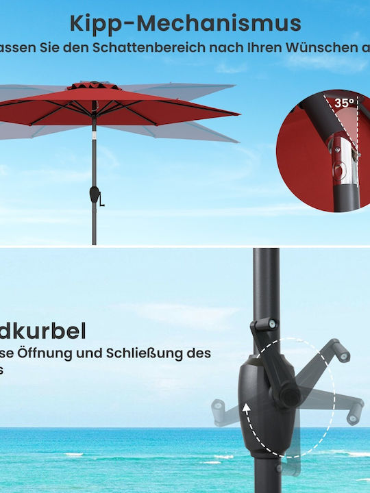 Professional Floor Parasol Circular Metal Red with Base Φ2.3m NP12189BUG