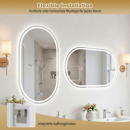 Costway Οβάλ Καθρέπτης Μπάνιου Led Αφής 90x55cm Λευκός