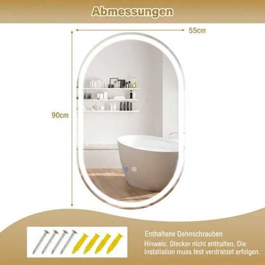 Costway Οβάλ Καθρέπτης Μπάνιου Led Αφής 90x55cm Λευκός