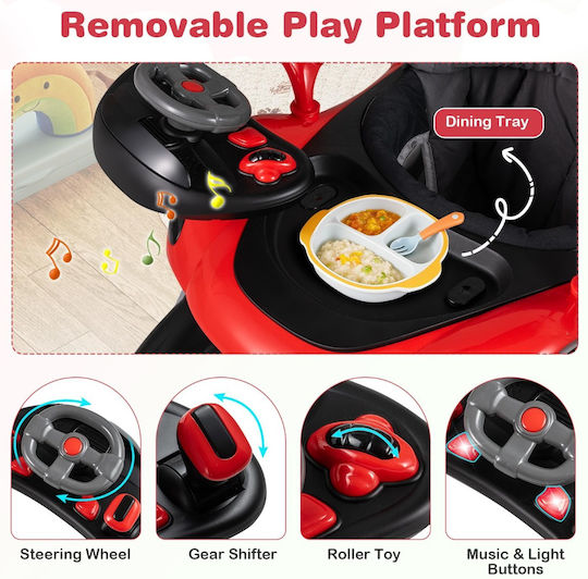 Costway Baby Walker 7 in 1 Foldable Canopy Adjustable Height Speed Red 79-83 x 62 x 72 Cm Bc10310br