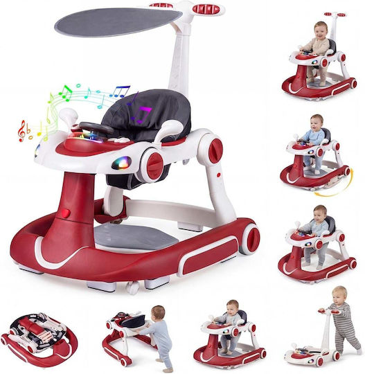Costway Baby Walker 7 in 1 Canopy Adjustable Height Speed Foldable Bordeaux 79-83 x 62 x 72 cm Bc10310re