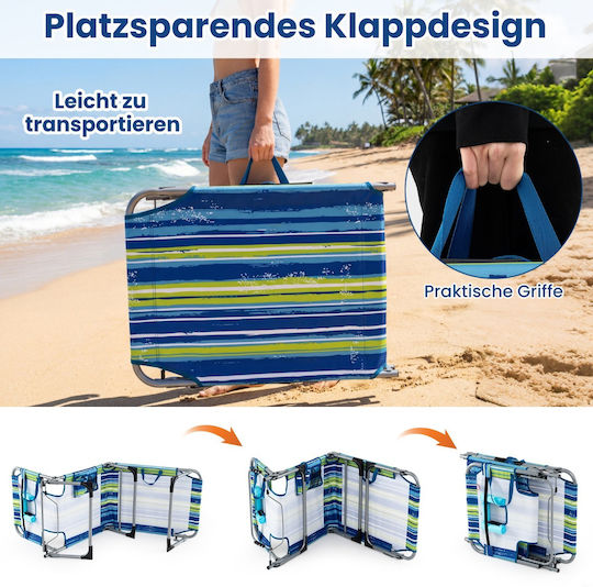 Costway Foldable Garden Sunbed Face and Arm Opening Adjustable Back Blue Striped 35–80 X 60 X 169–193 Cm Np13349tw