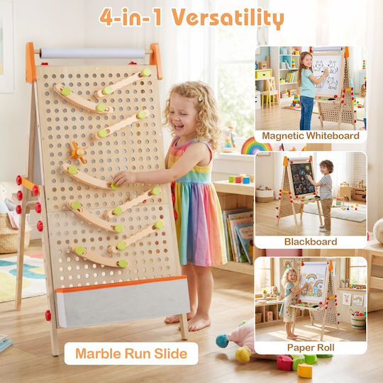 Costway Kids Wooden Drawing Board 3 in 1 Double Sided Magnetic Whiteboard Natural 74 5-104 5 x 51 x 65 cm Hy10441