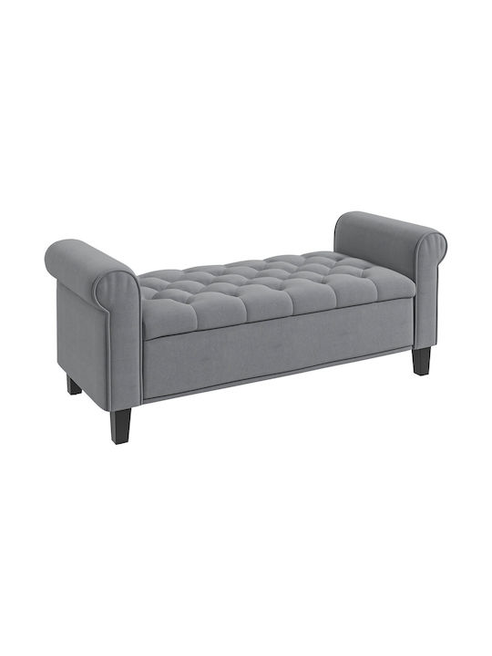 Bench Stool With Storage Space Upholstered In Gray Velvet 126x48.5x57cm