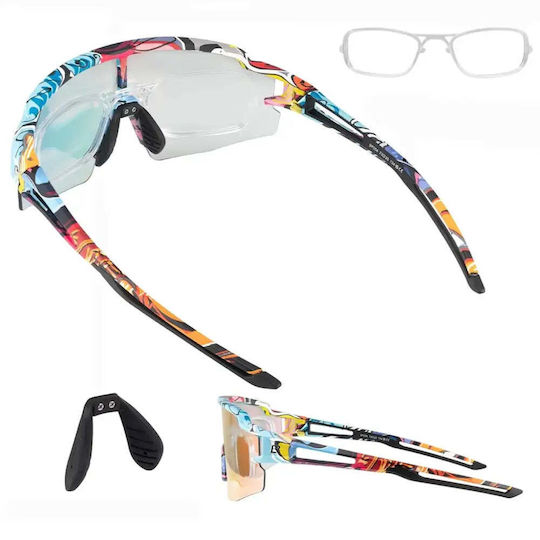 Rockbros Cycling Glasses with Multicolour Frame & Photochromic / Multicolour Lenses