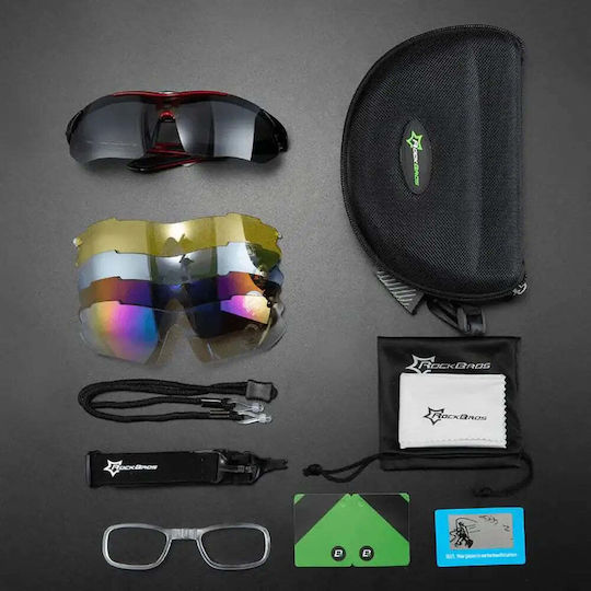 Rockbros Cycling Glasses with Red Frame & Photochromic Lenses