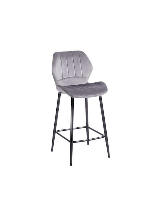 Bar Stool with Backrest Upholstered with Velvet Dylan Grey 46x45x65cm