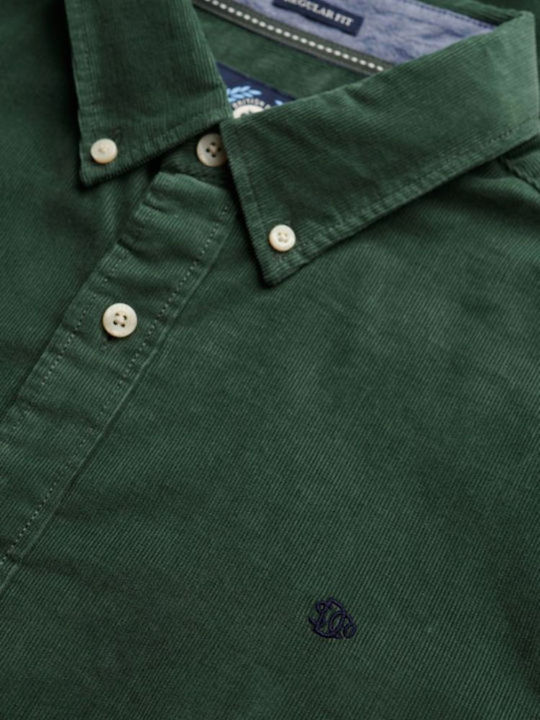 Classic Cu mânecă lungă Catifea Cămașă în Linie lată Enamel Green
