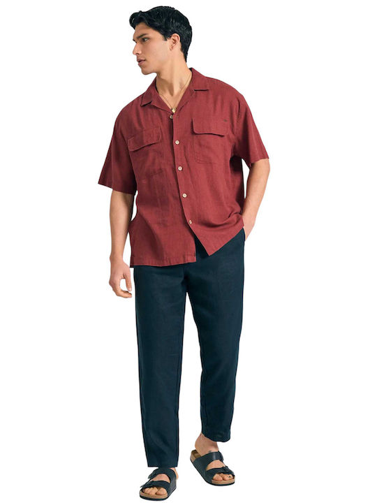 Къс ръкав Риза Едноцветен Spice Brown Burgundy