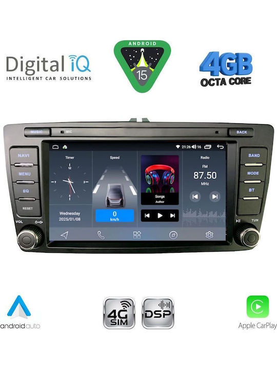 Digital IQ Auto-Audiosystem für Skoda Octavia 2005-2012 mit Klima (Bluetooth/USB/AUX/Eingebautes Wi-Fi / 3G/GPS/Apple CarPlay/Android Auto) mit Touchscreen 8"