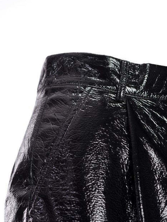 Damen Leder Hohe Taille Shorts Schwarz