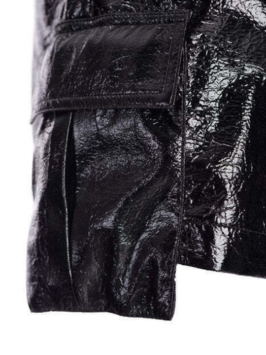 Damen Leder Hohe Taille Shorts Schwarz