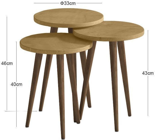 Round Side Coffee Table Cruz Made of Solid Wood Sapphire Oak 3 Pieces W33xL33xH46cm