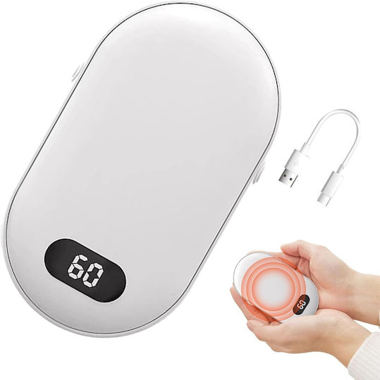Încălzitor Electric de Mână Zola din Plastic 10w Baterie Incorporată 6000mah Temperatură 45-60 Grade Celsius Afișaj Lcd Termometru 10x6x2.5 Cm Alb