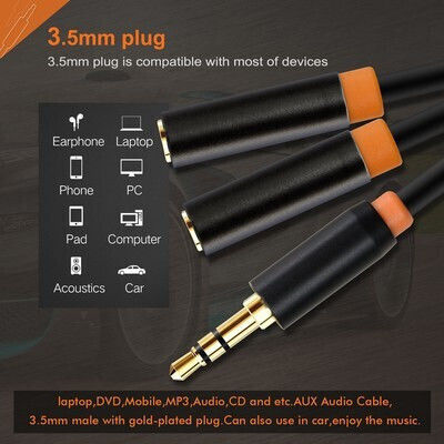 Cabletime Καλώδιο Ήχου 3.5mm male - 2x 3.5mm female Μαύρο 0.2m με Επίχρυσους Ακροδέκτες CT-AV309-P12G