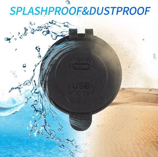 Wasserbeständiger Motorrad-Handy-Ladegerät mit Schnellladen mit USB- und USB-C-Anschlüssen mit Voltometer