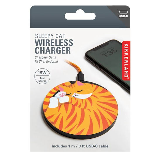 Kikkerland Wireless Charger (Qi Pad) Sleepy Cat (BG-25-0335)