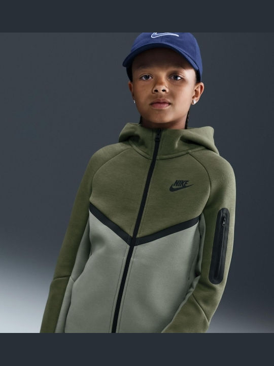 Athletic Kids Cardigan Fleece with Hood Green