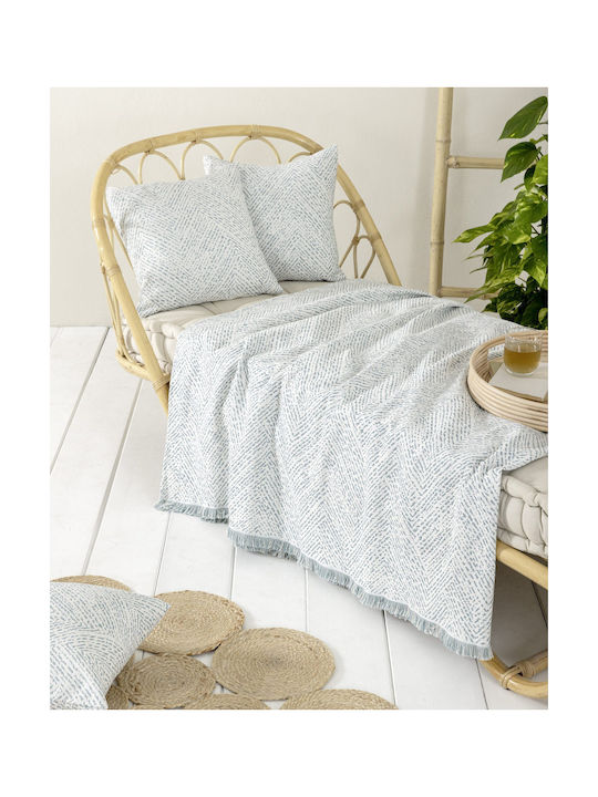 Nima Decorative Pillow Case Aria Made of 100% Cotton White Petrol 45x45cm