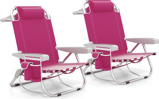 Costway Beach Chair Aluminium Pink Waterproof Set 2pcs
