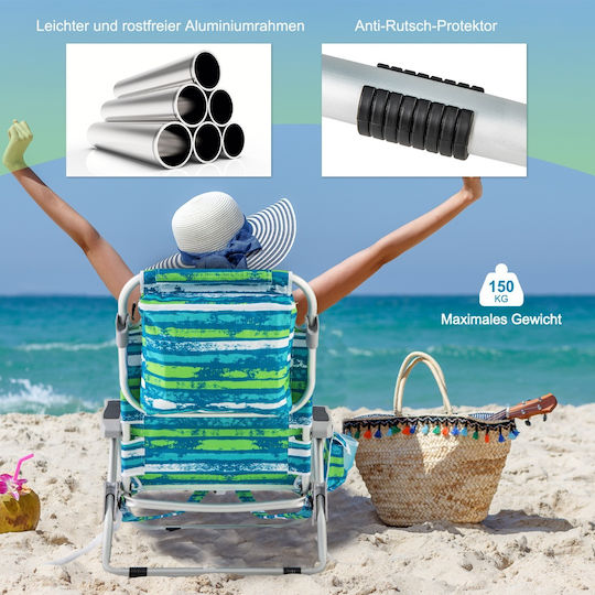 Costway Aluminium Beach Chair Blue Waterproof Set 2pcs