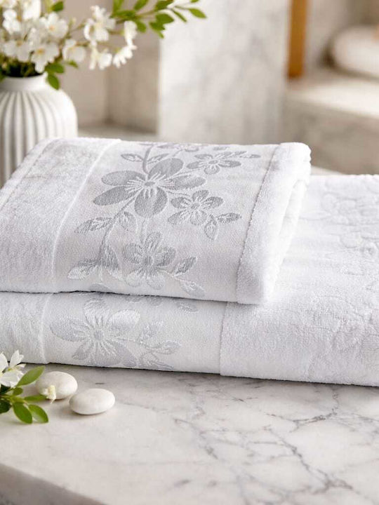 Kotonia Home Set De Prosoape De Baie 2 Buc Alb Greutate 420gr/m²