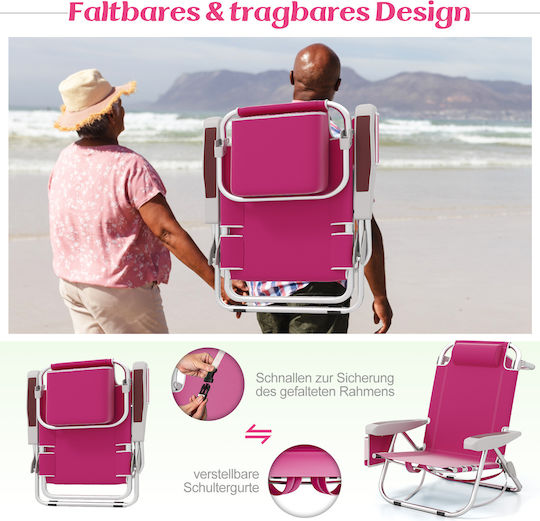 Costway Beach Chair Aluminium Pink Waterproof Set 2pcs