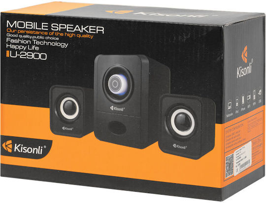 Kisonli U-2700BT Ασύρματα Ηχεία Υπολογιστή 2.1 με Bluetooth και Ισχύ 11W Μαύρα