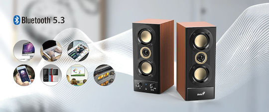 Genius HF800BT Ηχεία Υπολογιστή 2.0 με Bluetooth και Ισχύ 20W Καφέ