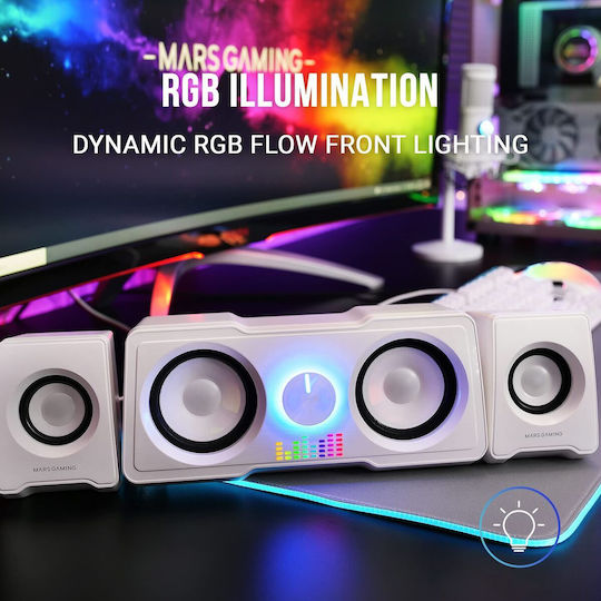Mars Gaming MS22 Ηχεία Υπολογιστή 2.2 με RGB Φωτισμό και Ισχύ 35W Λευκά