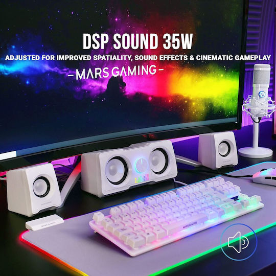 Mars Gaming MS22 Ηχεία Υπολογιστή 2.2 με RGB Φωτισμό και Ισχύ 35W Λευκά