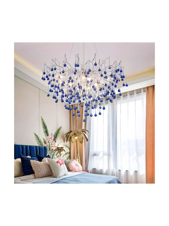 Crystal Chandelier Cc335/400ch 4x G9 Chrome Blue Crystals 40cm Adjustable Height