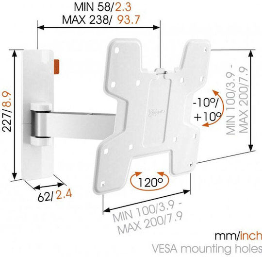 Vogel's W52061 Βάση Τηλεόρασης Τοίχου με Βραχίονα έως 37" και 15kg Λευκό