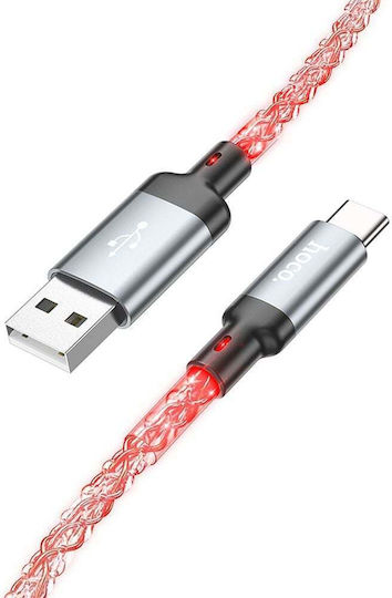 Hoco LED / Braided USB 2.0 Cable USB-C male - USB-C 12W Πολύχρωμο 1m U112