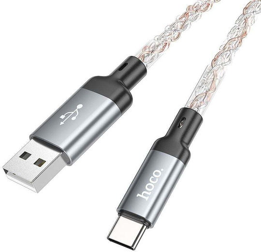 Hoco LED / Braided USB 2.0 Cable USB-C male - USB-C 12W Πολύχρωμο 1m U112