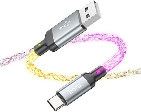 Hoco LED / Braided USB 2.0 Cable USB-C male - USB-C 12W Πολύχρωμο 1m U112