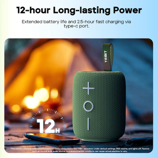 Tribit Stormbox Mini + BTS33 Waterproof Bluetooth Speaker 12W with Battery Life up to 12 Hours Green