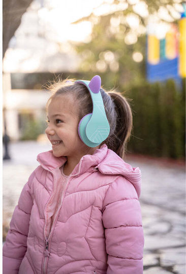 PowerLocus P2 Kids Cat Ears Ασύρματα / Ενσύρματα Over Ear Ακουστικά με Ραδιόφωνο με 20 ώρες Λειτουργίας Blue & Purple