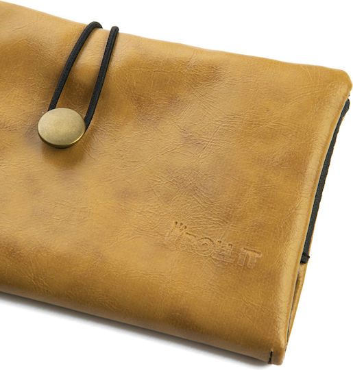 Rollit Tobacco Pouch Made of Orange Artificial Leather Handmade with Button 18x9.5cm