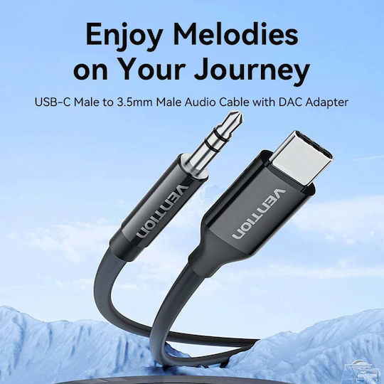 Vention Geflochtenes USB Typ-C Kabel USB 2.0 Männlich - 3,5 mm Schwarzes 1,5 m BIFBF