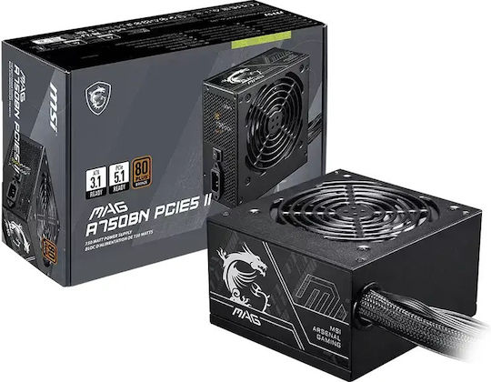 MSI MAG A750BN 750W Black Power Supply Full Wired 80 Plus Bronze